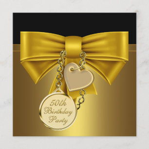 Invitation Black Gold Heart Bow femmes 50e fête d'anniversair