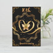 Invitation Black & Gold Heart Chic 10e anniversaire de Mariag (Debout devant)