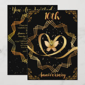 Invitation Black & Gold Heart Chic 10e anniversaire de Mariag (Devant / Derrière)