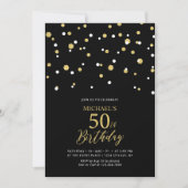 Invitation Black & Gold Hexagon Confetti 50e fête d'anniversa (Devant)