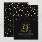 Invitation Black & Gold Hexagon Confetti 60e fête d'anniversa (Devant / Derrière)