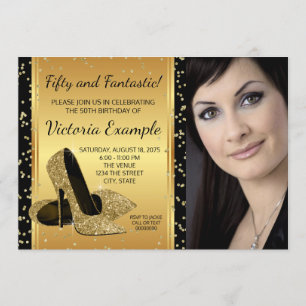 Invitation Black Gold High Heel Shots Anniversaire