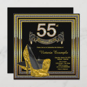 Invitation Black Gold High Heel Womans 55e fête d'anniversair (Devant / Derrière)