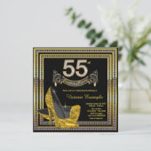 Invitation Black Gold High Heel Womans 55e fête d'anniversair (Debout devant)