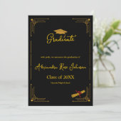 Invitation Black & Gold High School Graduation Announcement (Debout devant)