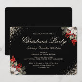 Invitation Black Gold Holly Berries Christmas Holiday Party (Devant / Derrière)