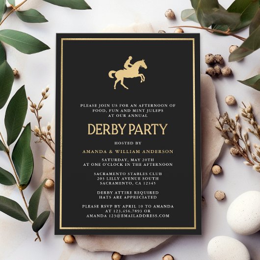 Invitation Black & Gold Horse Race Derby Party