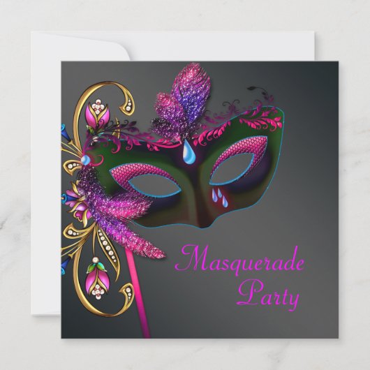 Invitation Black Gold Hot rose Masquerade Party (Devant)