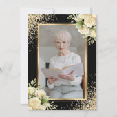 Invitation Black Gold Ivory Floral Photo Célébration de la vi (Dos)