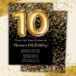 Invitation Black Gold Kids Girl 10th Birthday Part<br><div class="desc">Elégante invitation de fête de 10e anniversaire en noir et or pour une fille de 10 ans avec un script élégant écriture police or design et des ballons de papier amusant.</div>