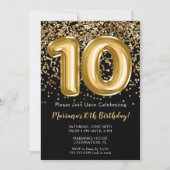 Invitation Black Gold Kids Girl 10th Birthday Part (Devant)