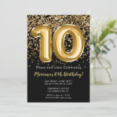 Invitation Black Gold Kids Girl 10th Birthday Part (Debout devant)