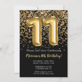 Invitation Black Gold Kids Girl 11e fête d'anniversaire (Devant)