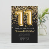 Invitation Black Gold Kids Girl 11e fête d'anniversaire (Debout devant)