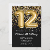 Invitation Black Gold Kids Girl 12e fête d'anniversaire (Devant)