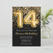 Invitation Black Gold Kids Girl 14th Birthday Part (Debout devant)