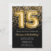 Invitation Black Gold Kids Girl 15th Birthday Part (Devant)