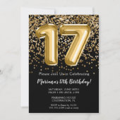 Invitation Black Gold Kids Girl 17e fête d'anniversaire (Devant)