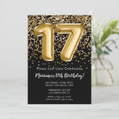 Invitation Black Gold Kids Girl 17e fête d'anniversaire (Debout devant)