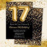 Invitation Black Gold Kids Girl 17th Birthday Part<br><div class="desc">Elégante invitation de fête de 17ème anniversaire en noir et or pour une fille de 17 ans avec un script élégant écrivant des polices de couleur or et des ballons de papier amusant.</div>