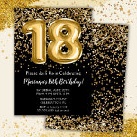 Invitation Black Gold Kids Girl 18e fête d'anniversaire<br><div class="desc">Elégante invitation de fête de 18ème anniversaire en noir et or pour une fille de 18 ans avec écriture de script élégante et ballons amusants en feuille de papier.</div>