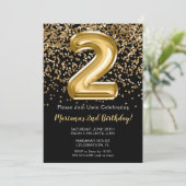 Invitation Black Gold Kids Girl 2e anniversaire de fête Invit (Debout devant)