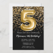 Invitation Black Gold Kids Girl 5e anniversaire de fête Invit (Devant)