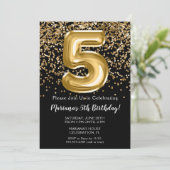 Invitation Black Gold Kids Girl 5e anniversaire de fête Invit (Debout devant)