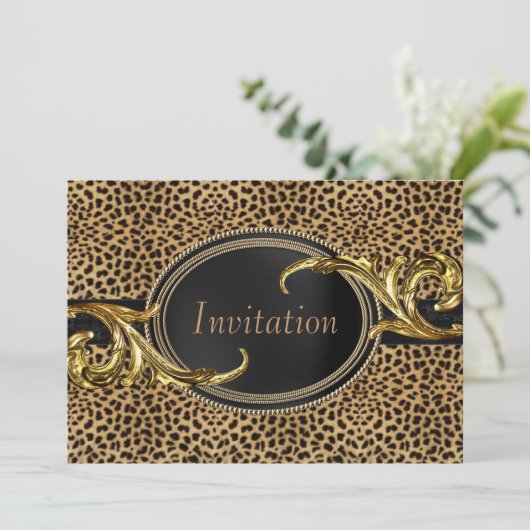 Invitation Black Gold Leopard (Debout devant)
