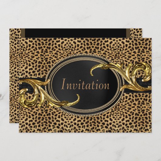 Invitation Black Gold Leopard (Devant / Derrière)