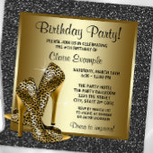 Invitation Black Gold Leopard talon haut fête d'anniversaire