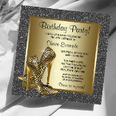 Invitation Black Gold Leopard talon haut fête d'anniversaire