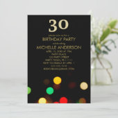 Invitation Black Gold Lights fête d'anniversaire (Debout devant)