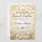 Invitation Black Gold Lights Photo SURPRISE Sweet 16 (Devant)