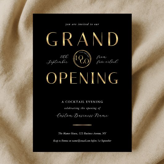 Invitation Black & Gold Logo Business Grand Opening Corporate