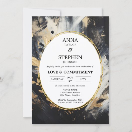 Invitation Black & Gold Love & Commitment Ceremony (Devant)