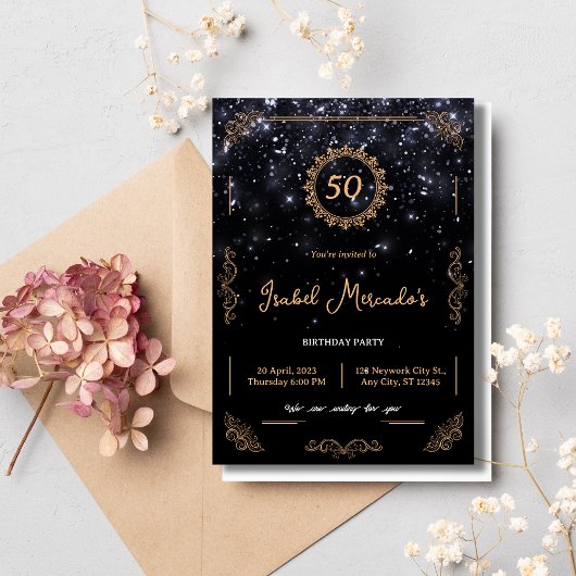 Invitation Black Gold Luxury Anniversaire 50e anniversaire In