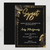 Invitation Black Gold Luxury Happy Sweet 16e anniversaire fêt (Devant / Derrière)