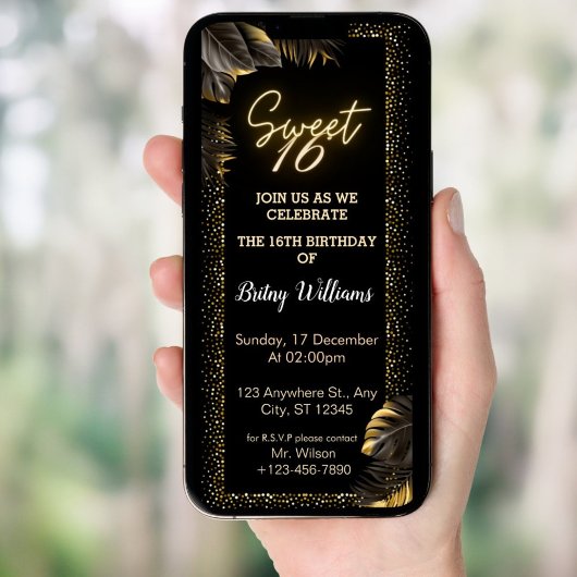Invitation Black Gold Luxury Jappy Sweet 16E Anniversaire