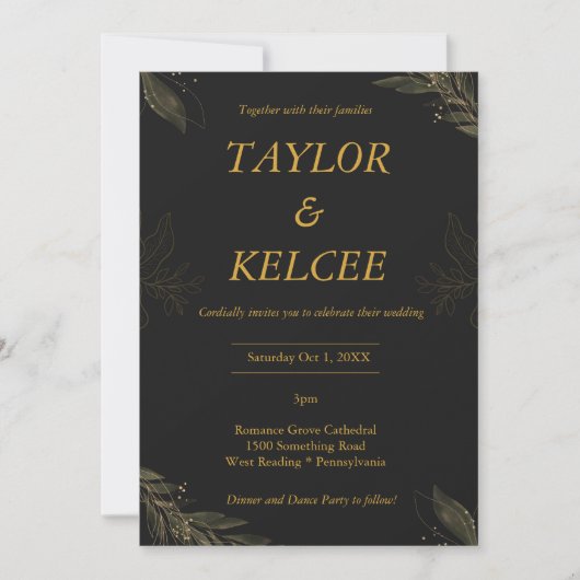 Invitation Black Gold Luxury Mariage PERSONNALISABLE (Devant)