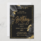 Invitation Black Gold Luxury Tropical Leaf Happy Birthday (Devant)