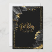 Invitation Black Gold Luxury Tropical Leaf Happy Birthday (Dos)