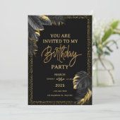 Invitation Black Gold Luxury Tropical Leaf Joyeux anniversair (Debout devant)