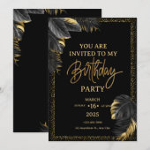 Invitation Black Gold Luxury Tropical Leaf Joyeux anniversair (Devant / Derrière)