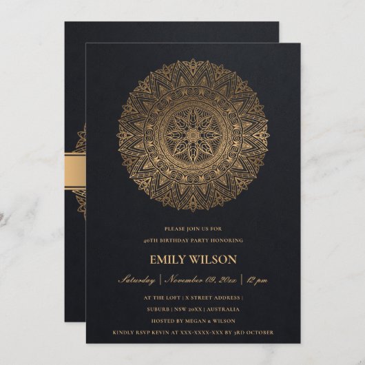INVITATION BLACK GOLD MANDALA TOUTE ANNÉE 65E ANNIVERSAIRE (Devant / Derrière)