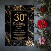 Invitation Black Gold Marble 30e fête d'anniversaire