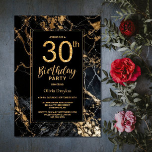 Invitation Black Gold Marble 30e fête d'anniversaire