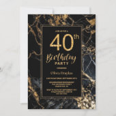 Invitation Black Gold Marble 40e fête d'anniversaire (Devant)