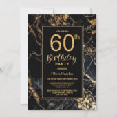Invitation Black Gold Marble 60e fête d'anniversaire (Devant)