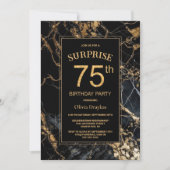 Invitation Black Gold Marble Surprise 75e fête d'anniversaire (Devant)
